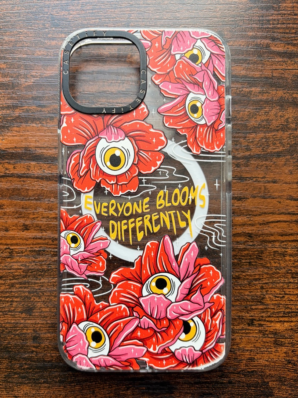 iPhone 14 Casetify Red and Pink 'Everyone Blooms Differently' Clear Phone Case